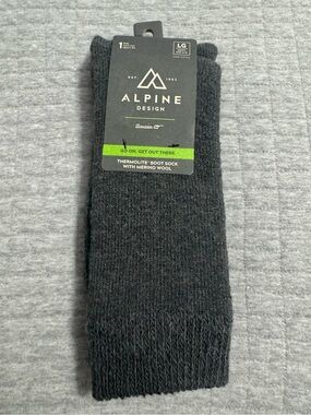 Alpine Design Men’s Thermolite Gray Crew Boot Sock w/ Merino Wool Size L